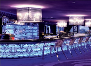 Nightclub Decoration Artifial Stone Bar Counter Disco Bar Counter Led Round Bar Counter with Customized Pattern