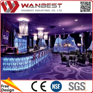 Nightclub Decoration Modern Curved Artifial Stone Led Lighting Bar Counter with Special Flower Pattern