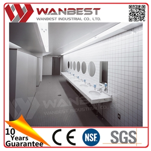Public Toilet Washing Solid Surface Countertop Sink with Mirrors Supermarket Multi Bathroom Sinks