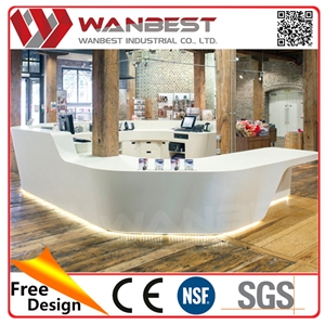 Shopping Mall Store Service Cash Counter White Solid Surface Reception Desk