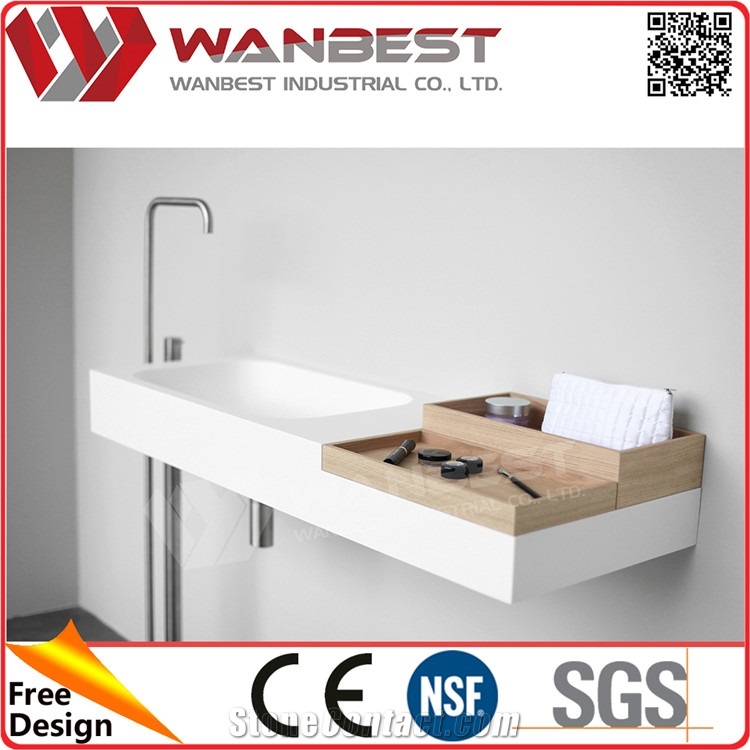 Single Sink Acrylic Solid Surface Bathroom Vanity Top with White Wash Sinks