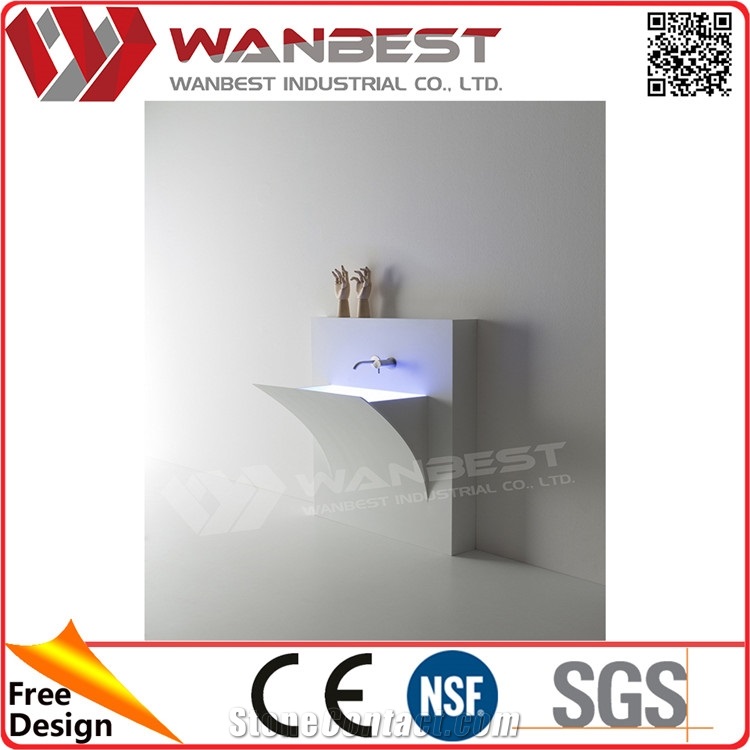 Special Design Wall Mounted White Solid Surface Unique Bathroom Sink