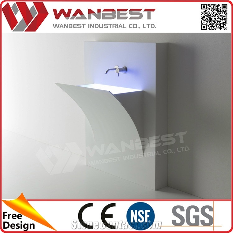 Special Design Wall Mounted White Solid Surface Unique Bathroom Sink