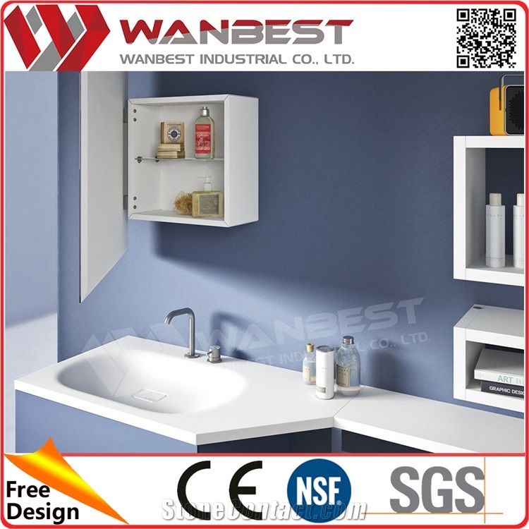 Special Design Washroom Sinks Solid Surface Bathroom Counter Top with Cabinet