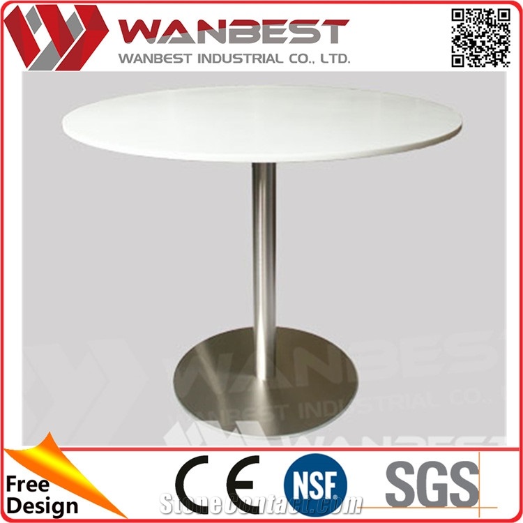 Waterproof White Artificial Marble Coffee Table with Stainless Steel Legs