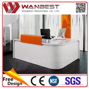 White Acrylic Solid Surface Cash Counter Office Front Counter Design Standing Reception Desk