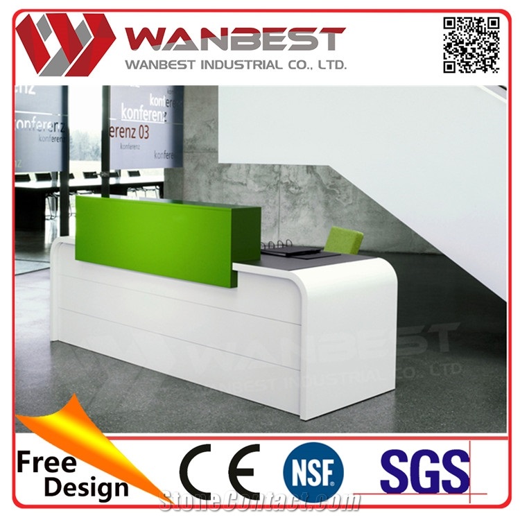 White Acrylic Solid Surface Cash Counter Office Front Counter Design Standing Reception Desk