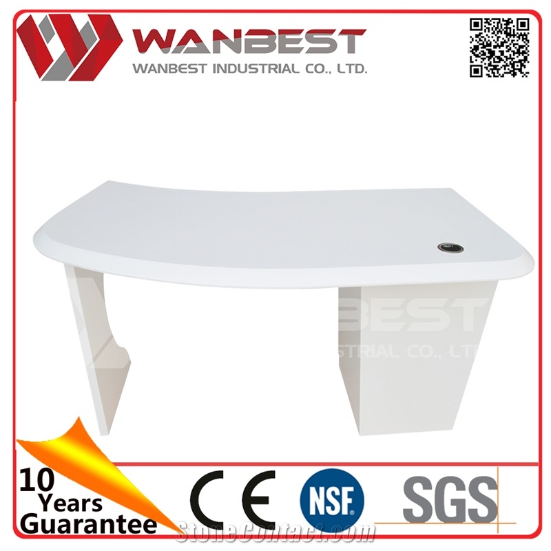 White High Gloss Office Computer Desk Small Solid Surface Reception Desks