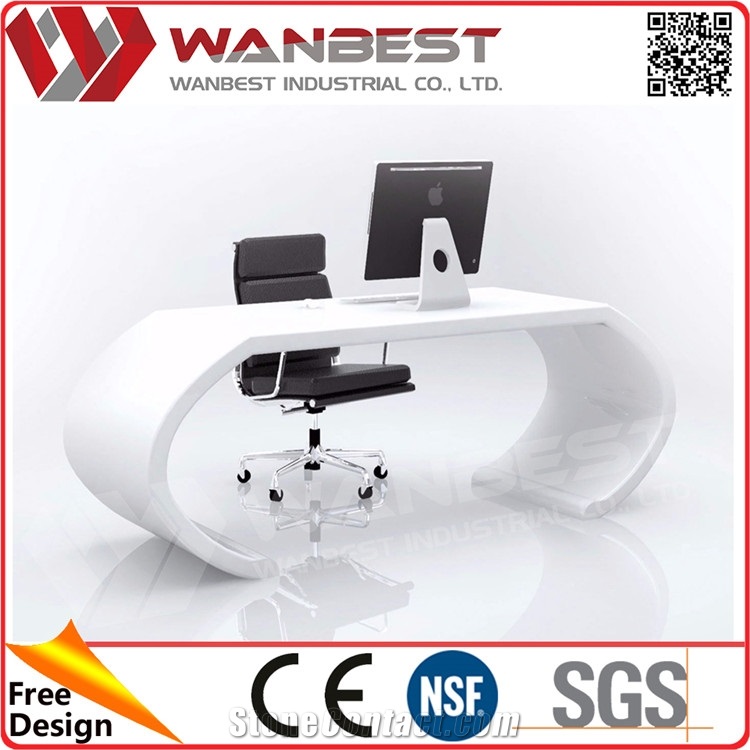 White High Gloss Office Desk Computer Desk Curved Executive Office Desk