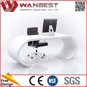 White High Gloss Office Desk Computer Desk Curved Executive Office Desk