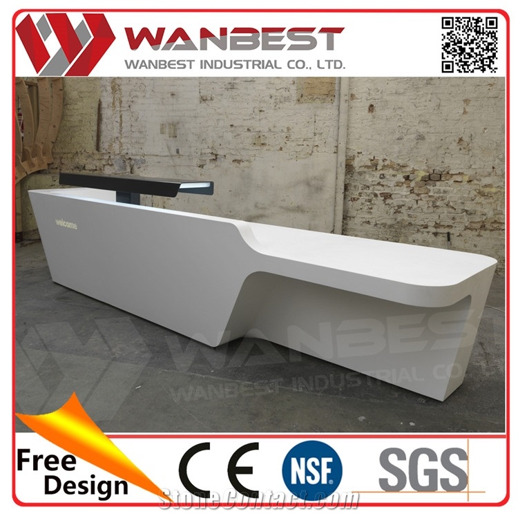 White Modern Office Reception Counter Design Solid Surface Desk for Hotel