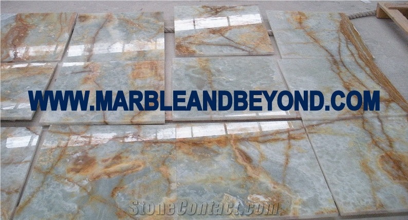 Golden Blue Onyx, Blue Onyx Slabs, Blue Onyx Polished Tiles for Walling and Flooring