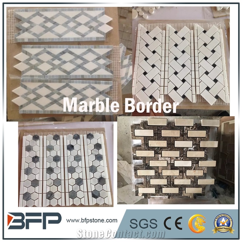 Marble Mosaic, Marble Pattern, Mosaic Border, Carrara White Mosaic, Round Shape White Mosaic