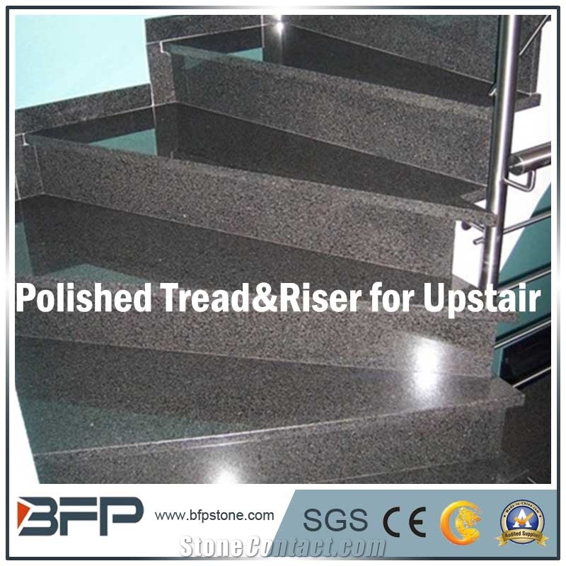 Pure Dark Granite for Stairs/Treads/Step&Riser/Treads&Risers/Staircase for Indoor or Outdoor with Polished Surface Treatments
