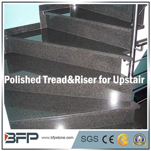 Pure Dark Granite for Stairs/Treads/Step&Riser/Treads&Risers/Staircase for Indoor or Outdoor with Polished Surface Treatments