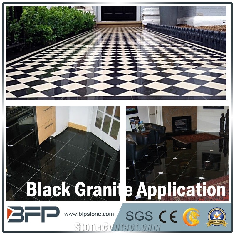 Shinning Black Granite, Dark Black Granite Slabs and Tiles for Flooring. Wall