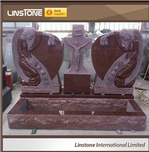 High Quality India Red Granite Double Headstone, Angel Monuments