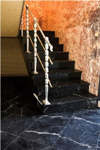 Nero Marquina Black Marble Staircase