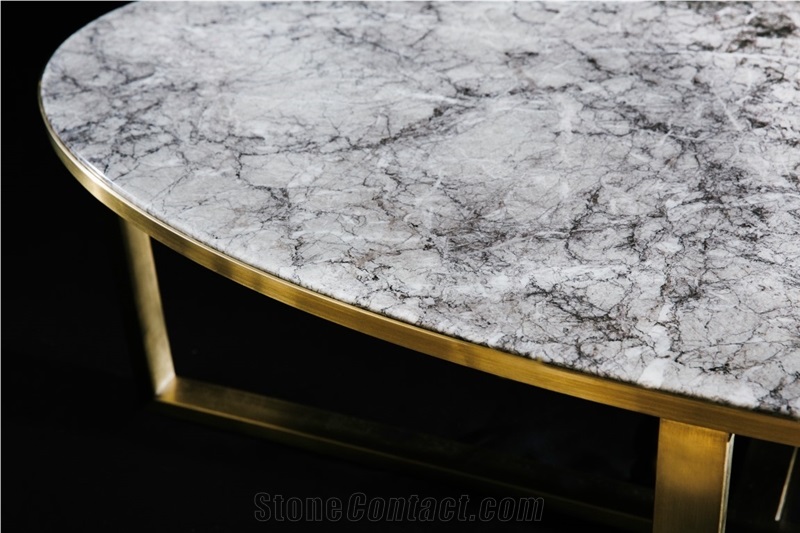 Nordst Oval Grey Marble Sofa Table