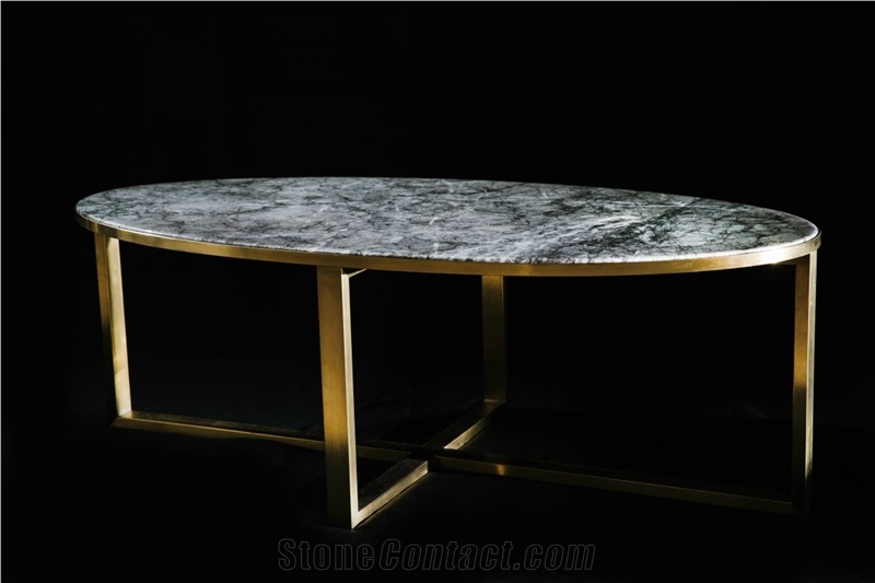 Nordst Oval Grey Marble Sofa Table