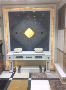 White Carrara Marble and Azul Macaubas Bathroom Top