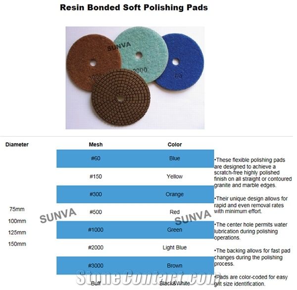 Sunva Resin Bonded Soft Polishing Pads/Diamond Flexible Polishing Pads