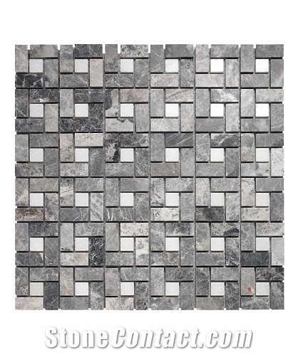 Lantau Grey Mosaic Cross Hatch Tile