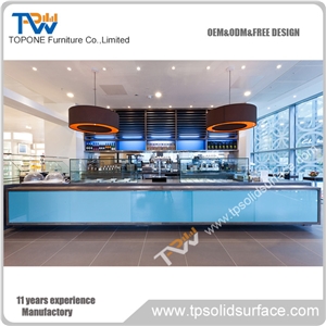 Acrylic Solid Surface New Design Led Bar Counter for Sale, Topone Factory Supply Artificial Marble Stone Led Bar Counter with Artificial Marble Stone Table Tops Design, Manmade Stone Bar Furnitures