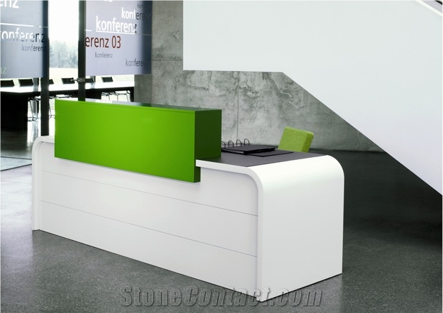 Modern Straight Corian Acrylic Solid Surface Reception Furniture with Artificial Marble Stone Desk Tops Design, Manmade Stone Front Counter with High Gloss Surface Table Tops for Sale Factory Price