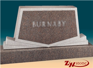 Good Quality Polished Flat Top Custom Design Dakota Mahogany Granite Tombstone Design/ Western Style Tombstones/ Single Monuments/ Upright Monuments/ Headstones