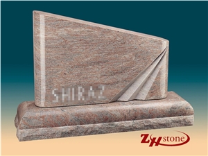Good Quality Polished Flat Top Custom Design Dakota Mahogany Granite Tombstone Design/ Western Style Tombstones/ Single Monuments/ Upright Monuments/ Headstones