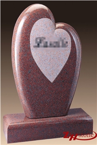Good Quality Polished Heart Shaped Indian Red/ Imperial Red Granite Tombstone Design/ Western Style Monuments/ Upright Monuments/ Monument Design/ Heart Tombstones