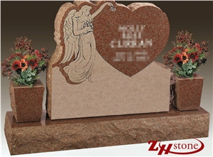 Own Factory Heart Design with Angel Engraving Indian Red/ Imperial Red Granite Heart Tombstones/ Single Monuments/ Headstones/ Engraved Headstones/ Angel Monuments