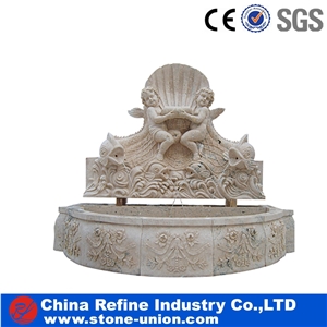 Beige Natural Travertine Beautiful Hand Carved Indoor and Outdoor Waterfall Wall Fountain Stone Decoration