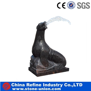 Sculptured Black Marble Seal Shape Fountain