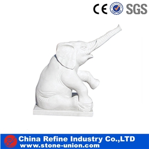Sculptured Pure White Marble Elephant Shape Fountain