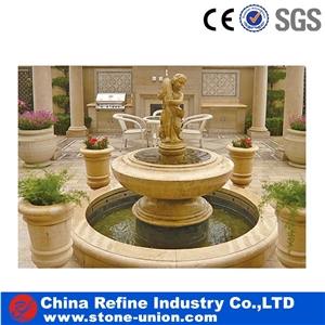 Sculptured Yellow Marble Fountain, Garden Fountains, Exterior Fountains