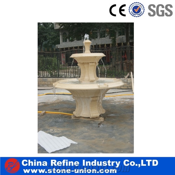 Stone Outdoor Beige Marble Garden Fountain &Hand Carved Outdoor Three Tier Marble Water Fountain for Sale &Sculpture Fountains