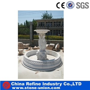 White Marble Fountain with Cherubs and Marble with Graces Sculpture and Oval Pond,White Human Carved Fountain ,Cheaper Angel Statue Marble Fountain