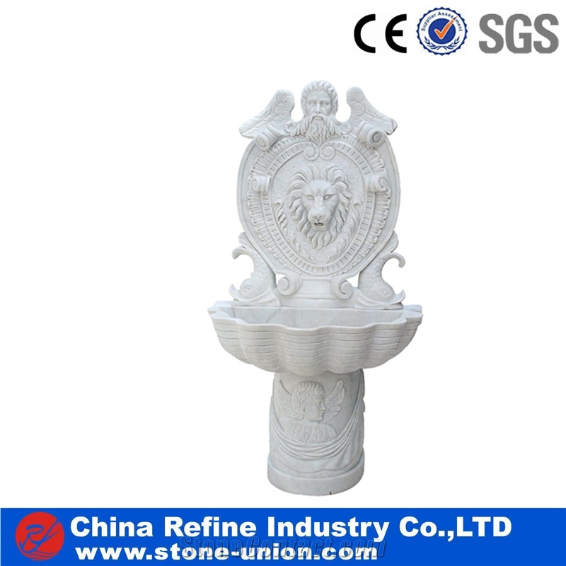 White Marble Lion Sculpture Wall Mounted Fountain