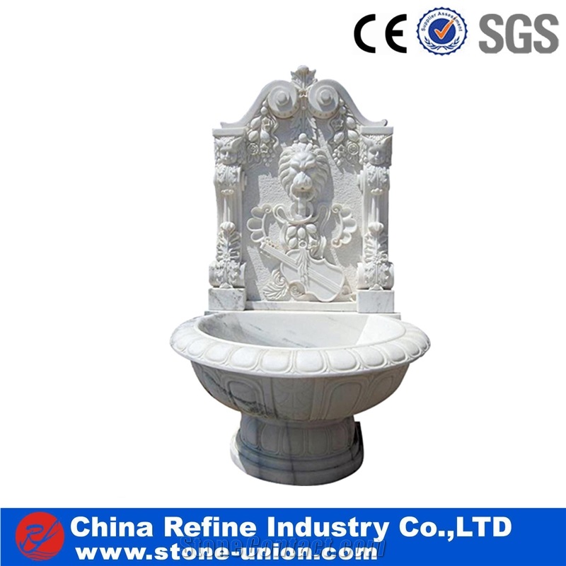 White Marble Wall Mounted Fountain, Sculptured Fountains