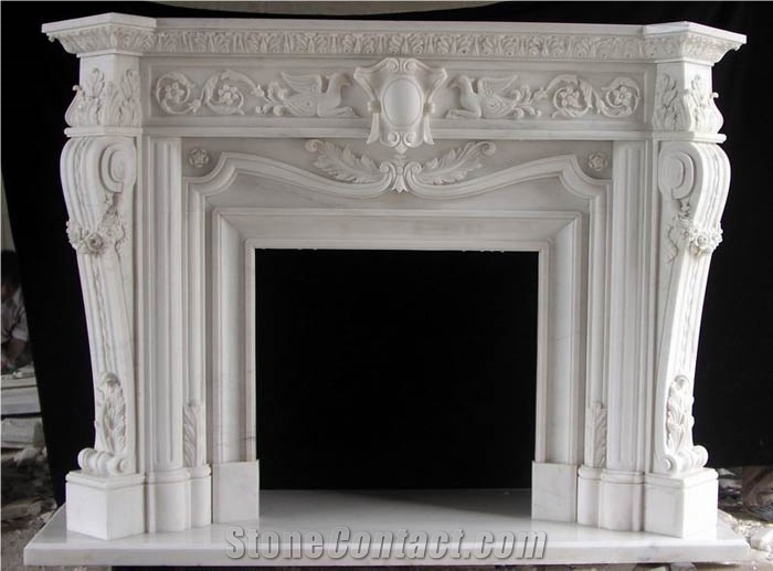 Marble Fireplaces Mantel, Fireplace Surround, White Sculptured Fireplace