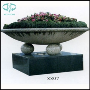 Black Granite Round Shape Pineapple Finish Flower Planter, Natural Split Finish Flower Pot for Garden Decoration