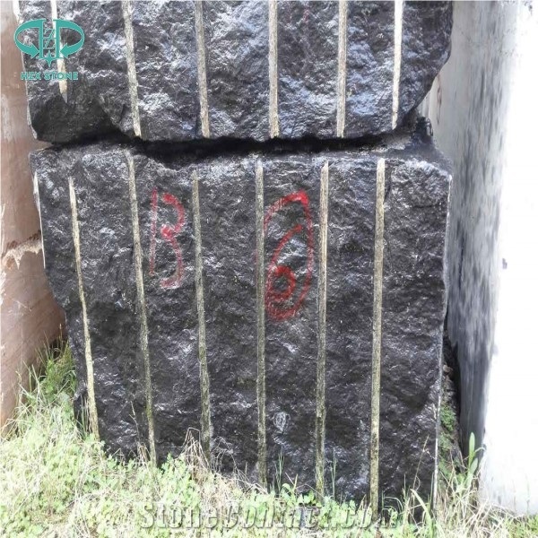China Black Jade Marble Rough Blocks, Pure Black Marble Block