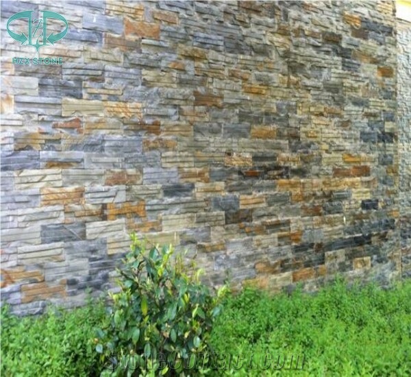 China Rusty Slate Culture Stone,Rusty Yellow Slate,Stone Veneer,Natural Split Slate Cultured Stone,Ledgestone,Multicolor Stone Panel/Wall Panel/Wall Cladding