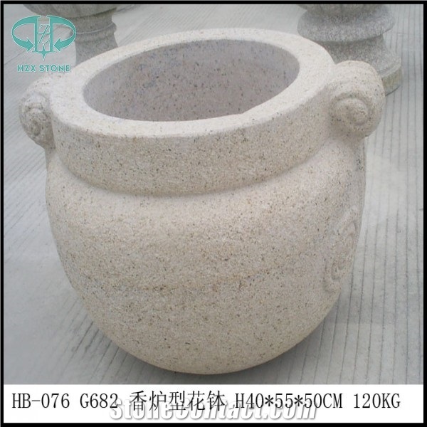 Granite Garden Flower Pot, Grey Granite Flower Pot