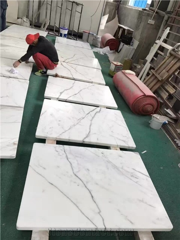 Calacatta White Marble Square Table Top,Polished White Marble Square Coffee&Tea Table Top