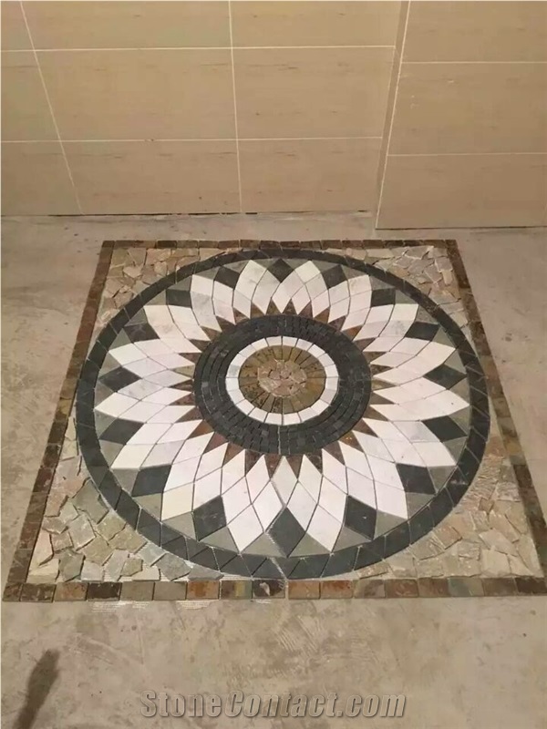 China Colorful Slate Square and Circle,Slate Floor Mosaic Medallion Pattern Flooring