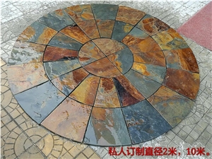 China Colorful Slate Square and Circle,Slate Floor Mosaic Medallion Pattern Flooring