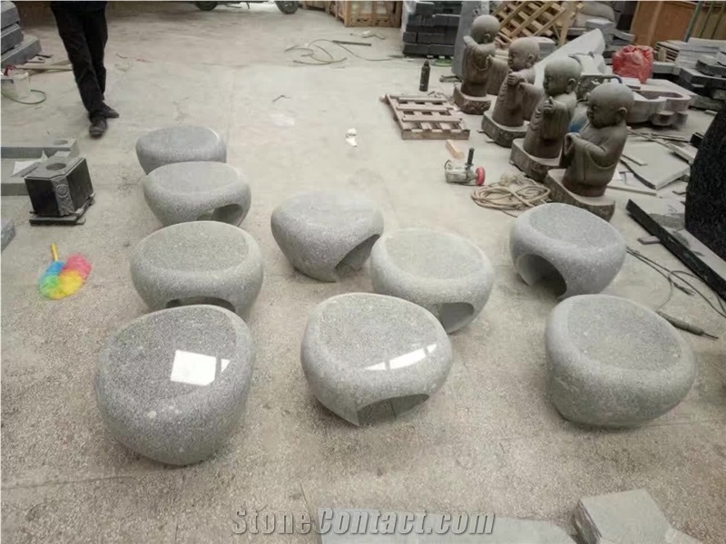 China Grey Granite Polished Garden Bench,Rounded Pedestal Garden Bench,Cartoon Small Granite Outdoor Bench